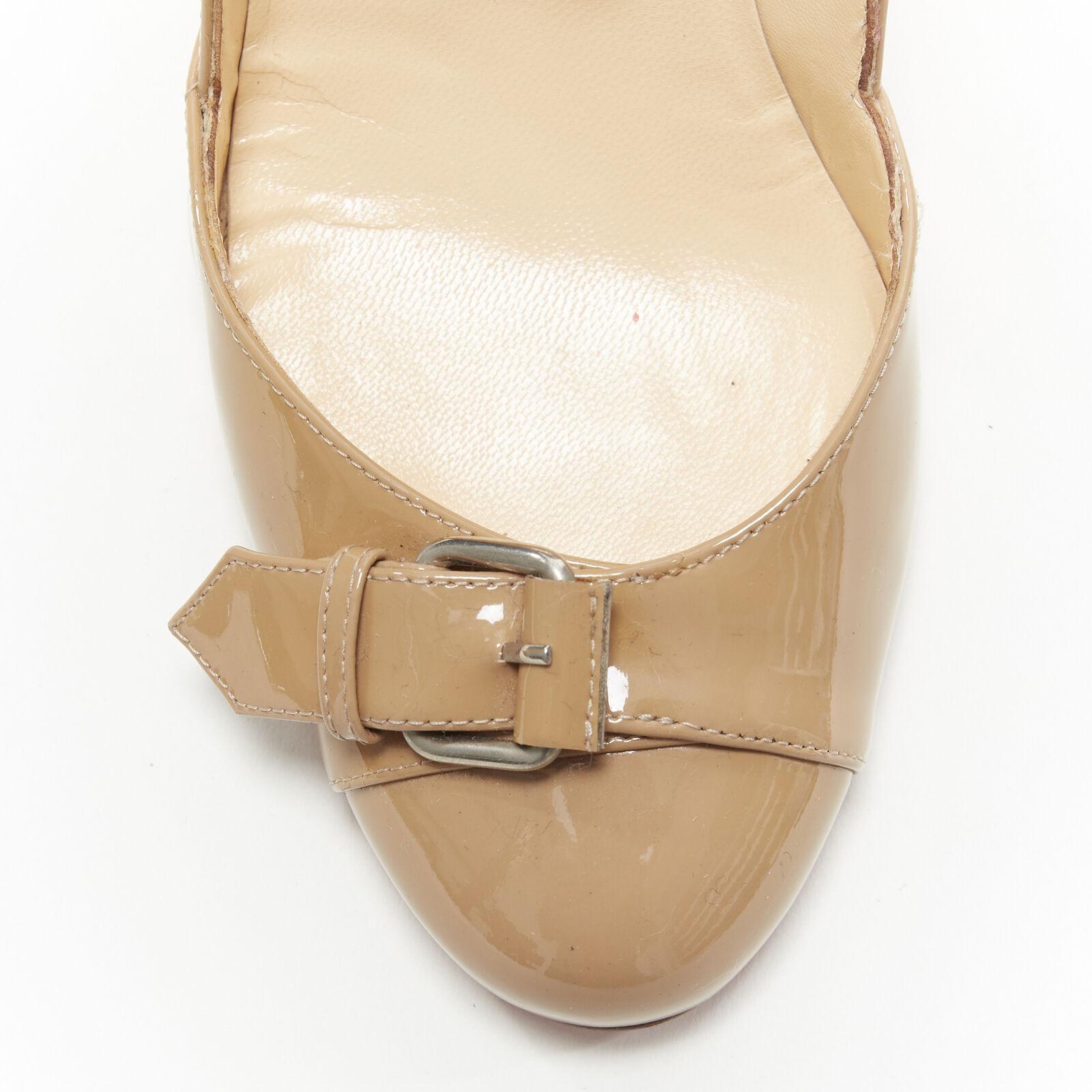 CHRISTIAN LOUBOUTIN Lilibelt nude beige patent buckle toe chunky heel EU36.5 In Fair Condition For Sale In Hong Kong, NT