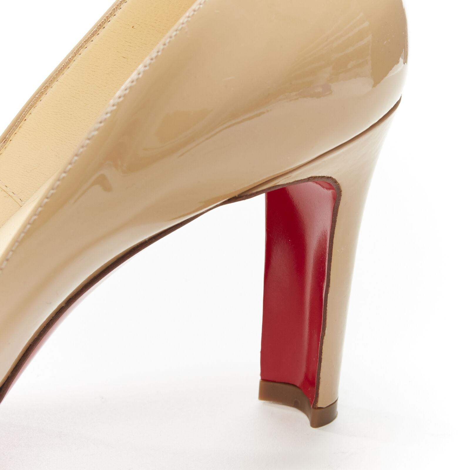 CHRISTIAN LOUBOUTIN Lilibelt nude beige patent buckle toe chunky heel EU36.5 For Sale 1