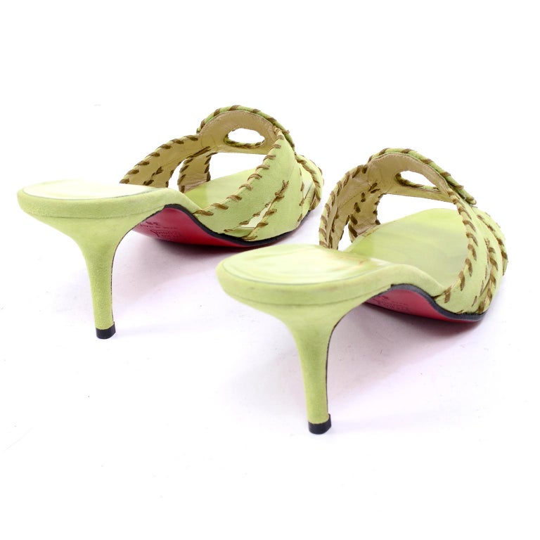 Christian Louboutin Lime Green Open Toe Sandal Shoes w/ Heels in Size 38 For Sale at 1stdibs