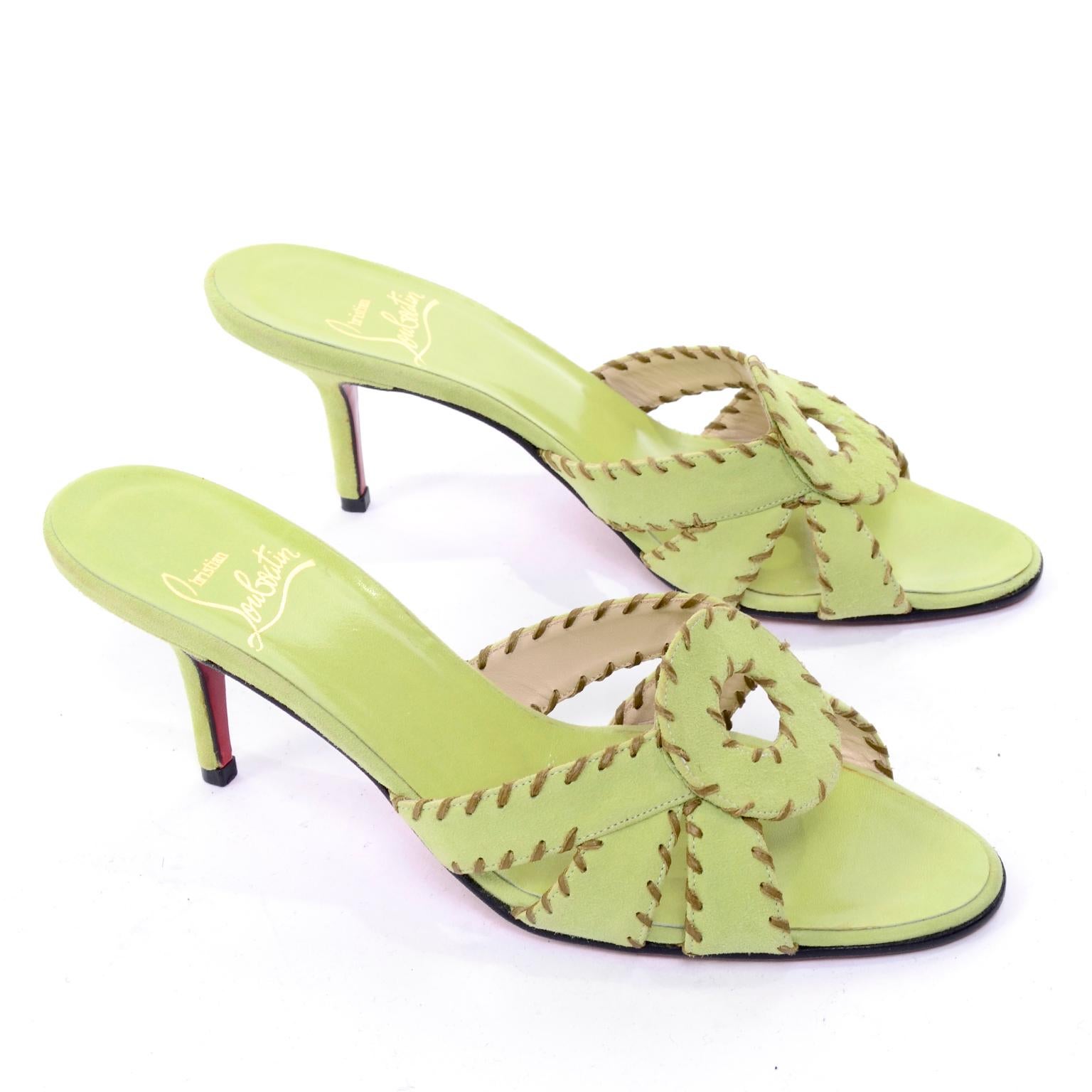 Christian Louboutin Lime Green Open Toe Sandal Shoes w/ Heels in Size 38 In Excellent Condition In Portland, OR