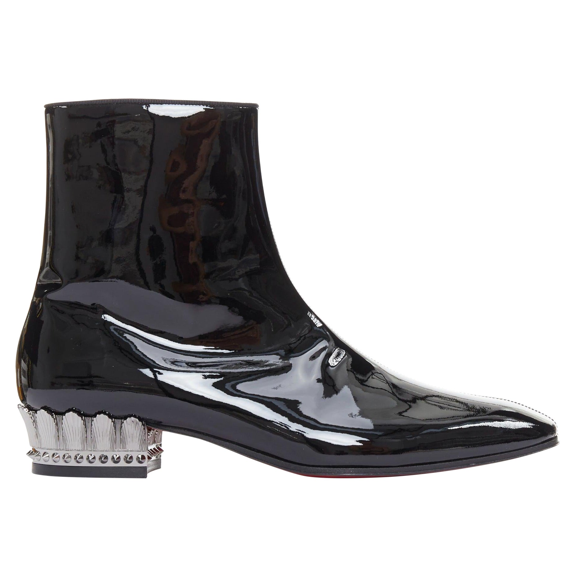 CHRISTIAN LOUBOUTIN Lipsiboot silver metal Egyptian Column heel ankle boots EU43