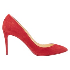 Used CHRISTIAN LOUBOUTIN lipstick red suede almond toe slim stiletto heel pump EU38.5