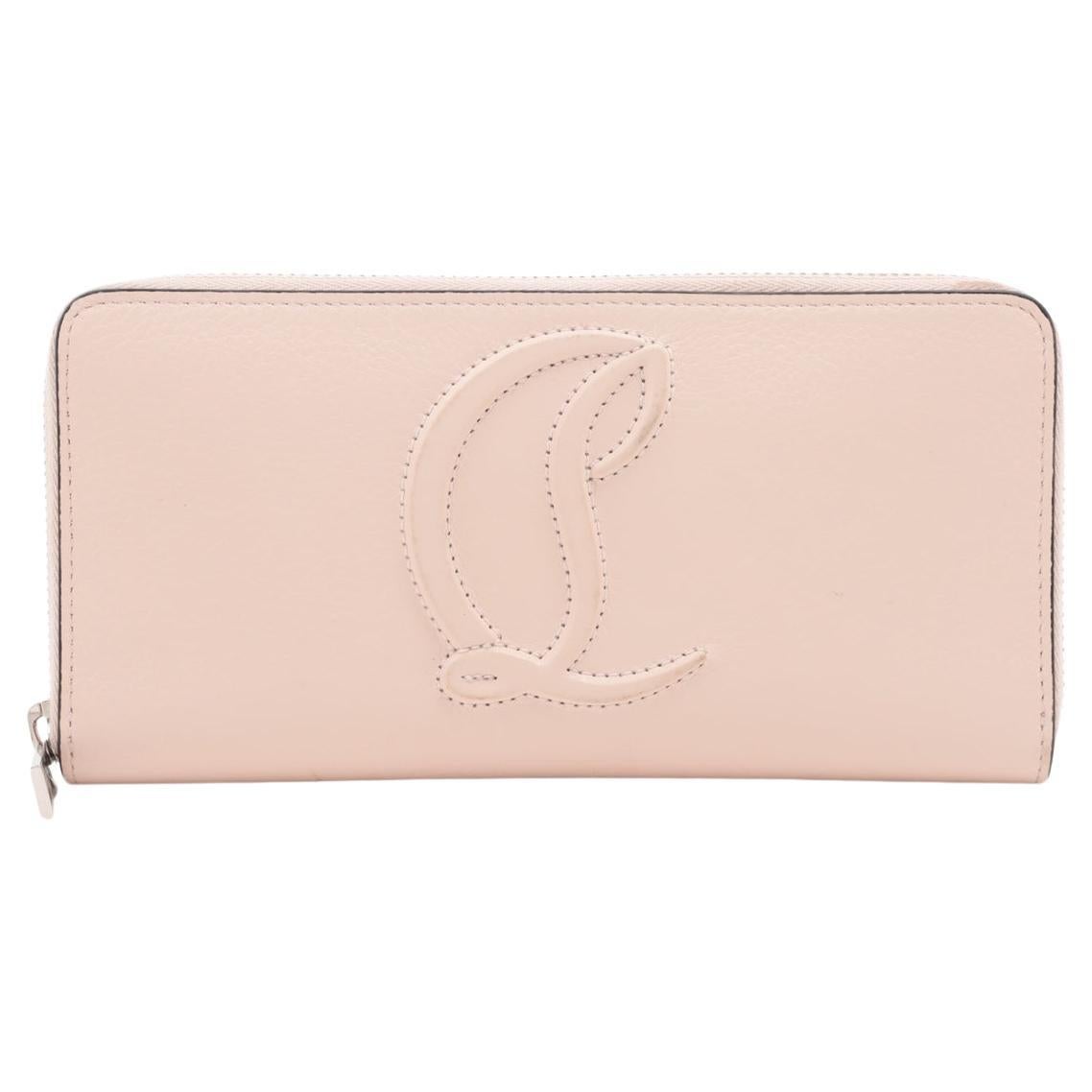 Christian Louboutin Logo Grained Calf Leather Long Zip Around Beige ...
