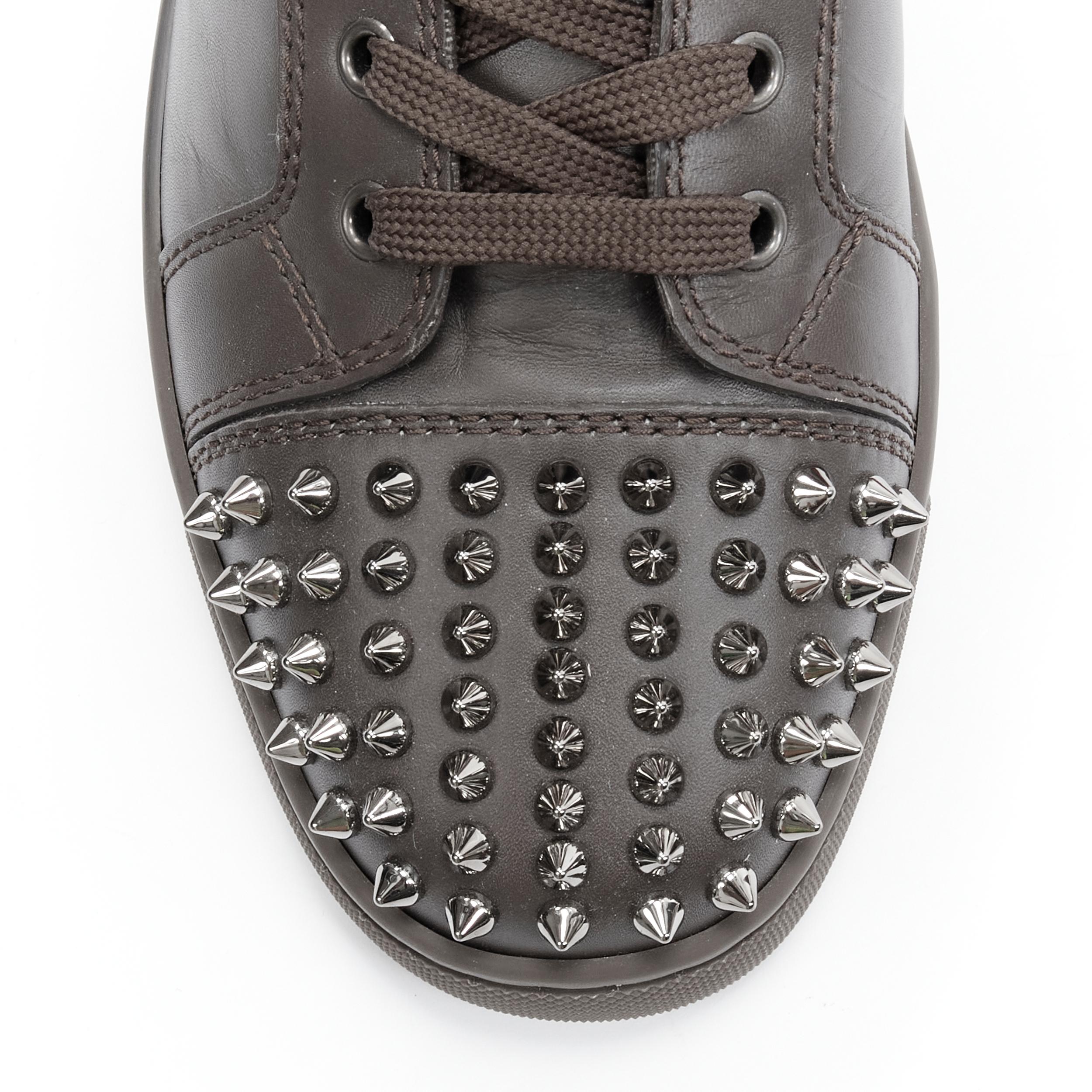 CHRISTIAN LOUBOUTIN Lou Spikes Orlatno brown studded toe high top sneaker EU40 For Sale 1