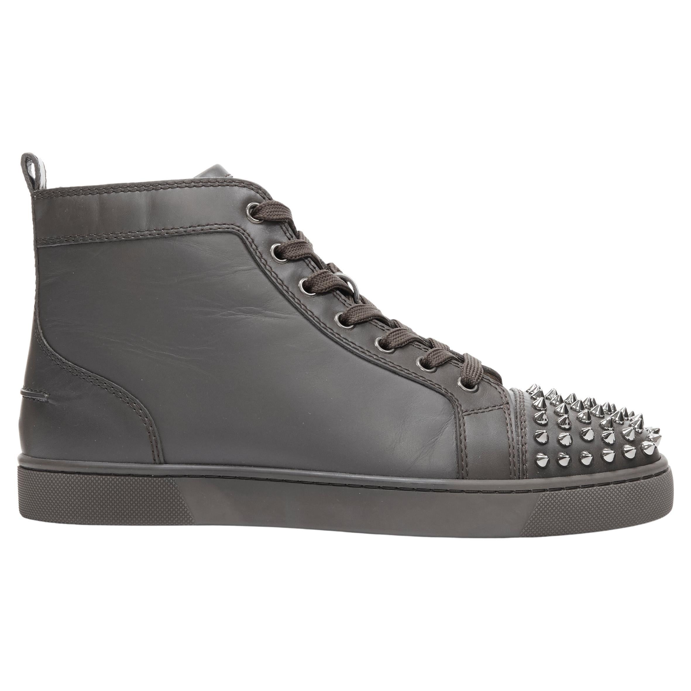 CHRISTIAN LOUBOUTIN Lou Spikes Orlatno brown studded toe high top sneaker EU40 For Sale