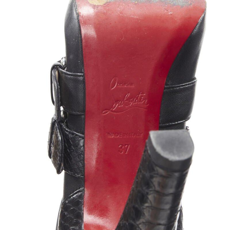 CHRISTIAN LOUBOUTIN Loubi Bike black scaled leather buckle platform boot EU37 For Sale 6