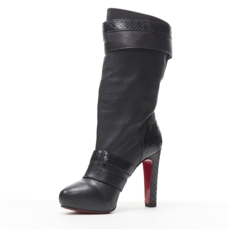 CHRISTIAN LOUBOUTIN Loubi Bike black scaled leather buckle platform boot EU37 In Good Condition For Sale In Hong Kong, NT