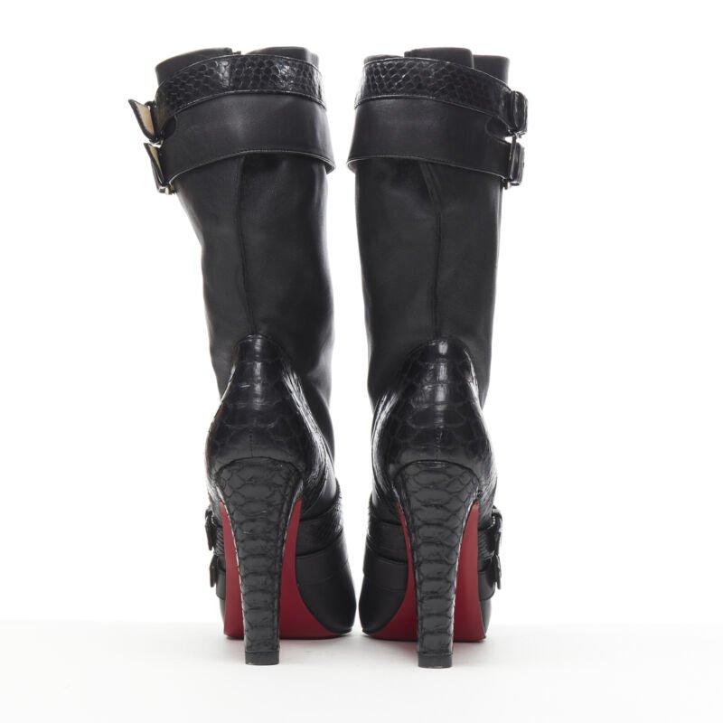 Women's CHRISTIAN LOUBOUTIN Loubi Bike black scaled leather buckle platform boot EU37 For Sale