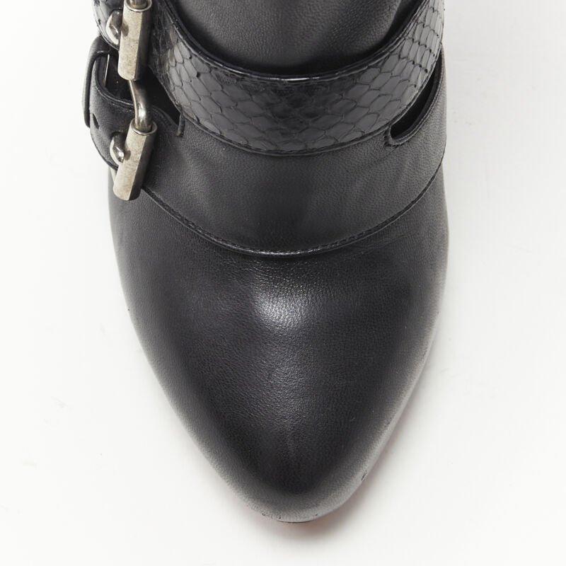 CHRISTIAN LOUBOUTIN Loubi Bike black scaled leather buckle platform boot EU37 For Sale 2