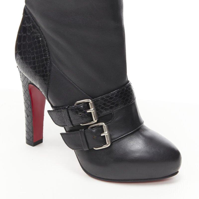 CHRISTIAN LOUBOUTIN Loubi Bike black scaled leather buckle platform boot EU37 For Sale 3