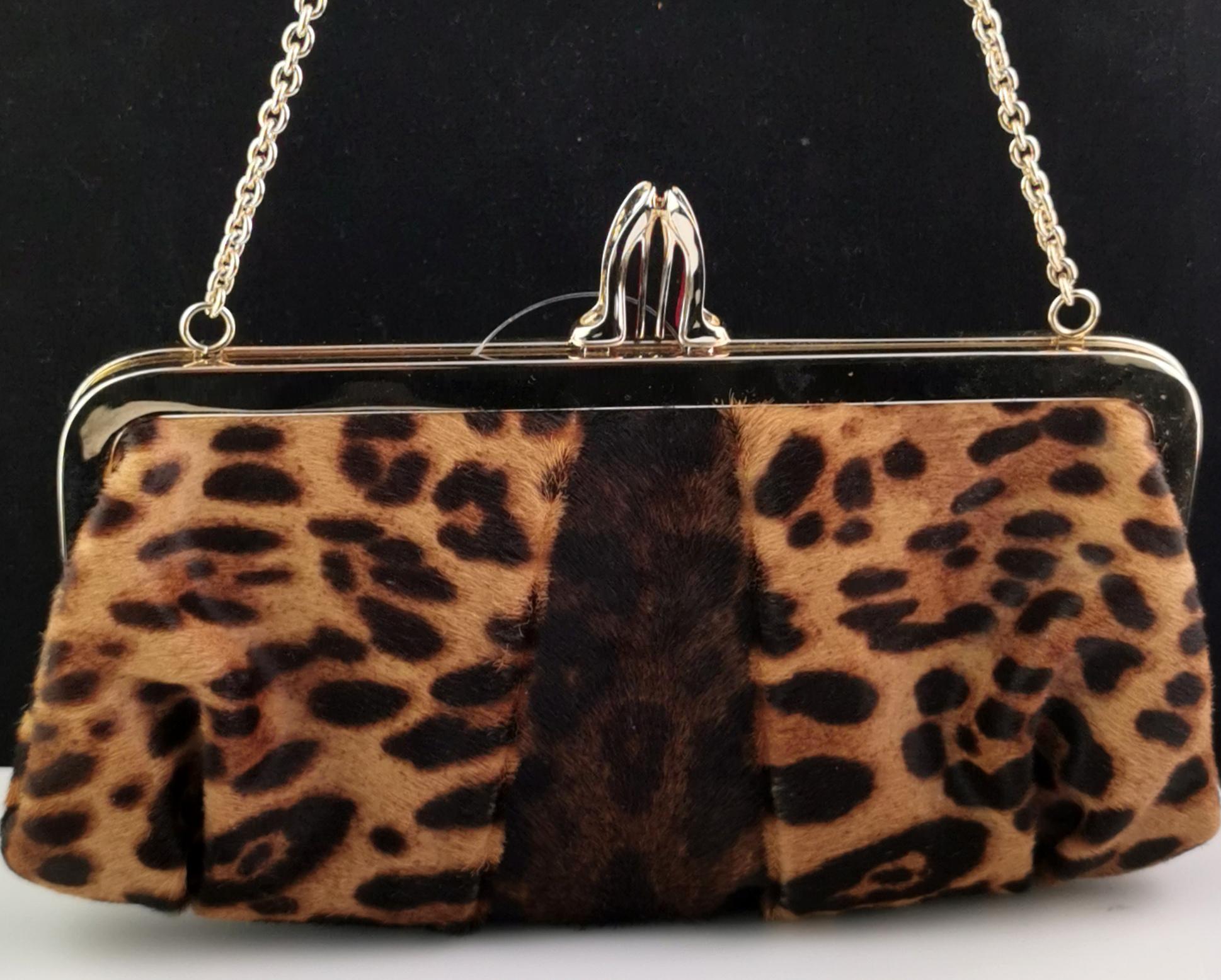 Black Christian Louboutin Loubi Lula, leopard print clutch purse, Gold tone hardware  For Sale