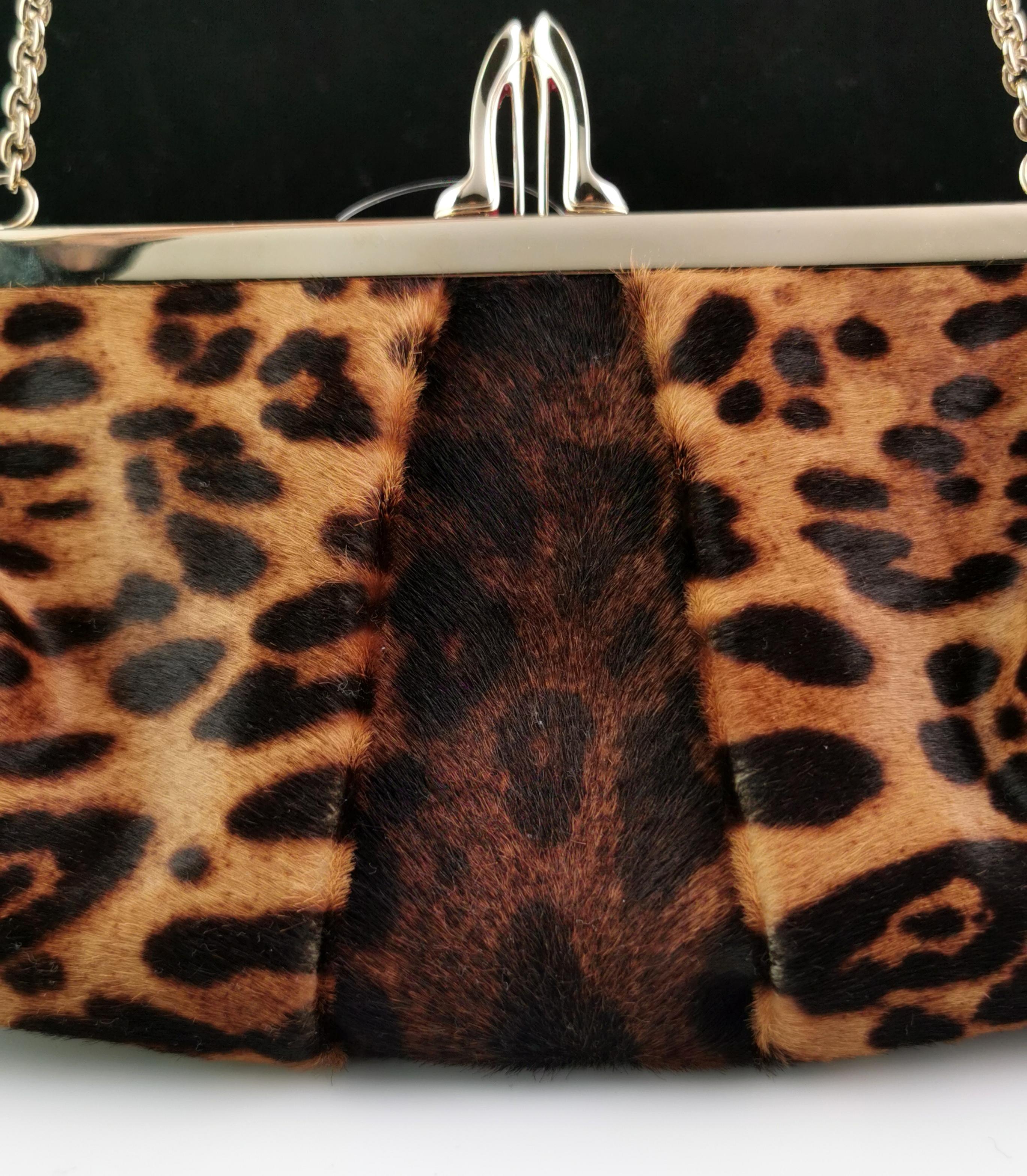 Women's Christian Louboutin Loubi Lula, leopard print clutch purse, Gold tone hardware  For Sale