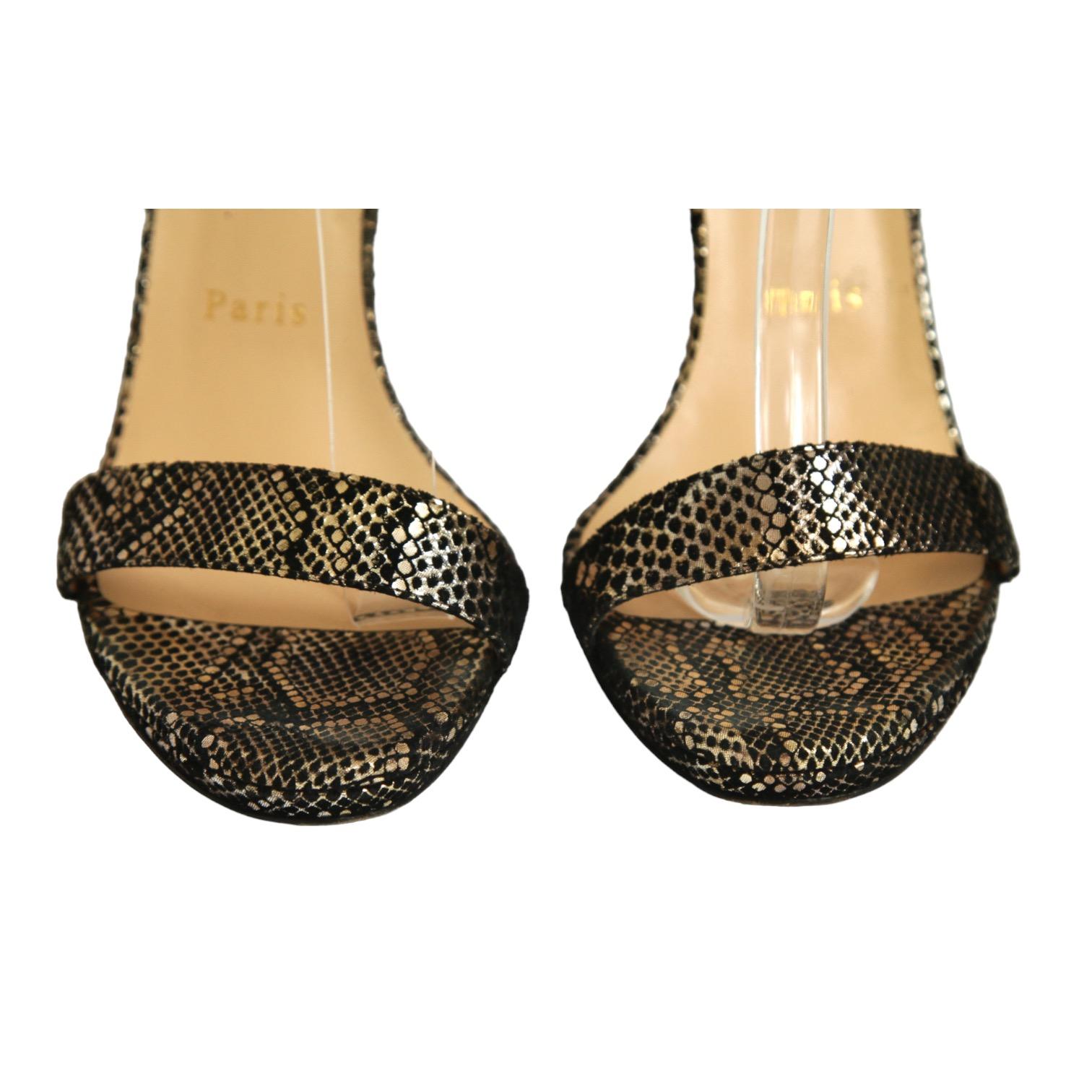 Women's CHRISTIAN LOUBOUTIN Loubi Queen Sandals 120mm Metallic Print Heel Red Leather 39