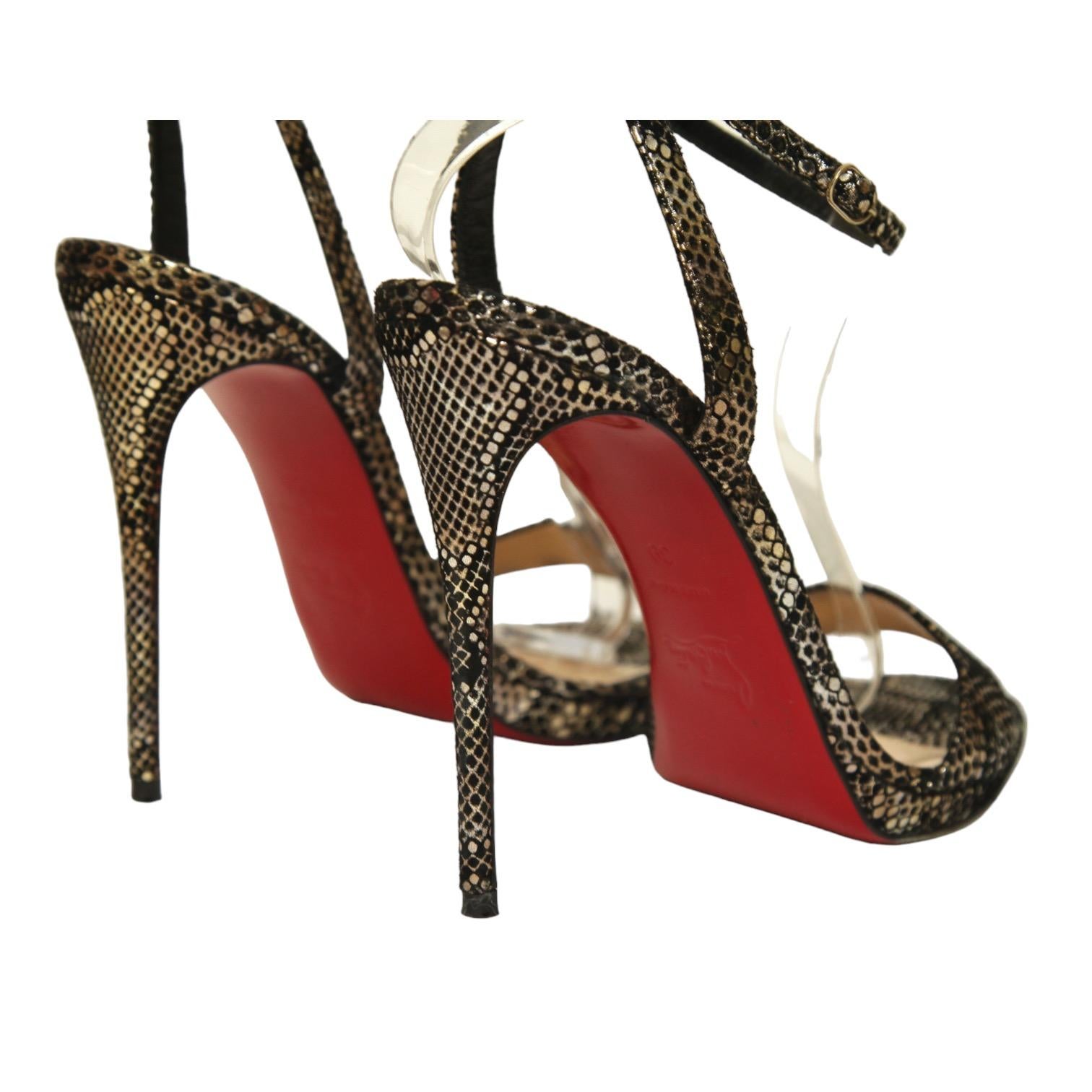 CHRISTIAN LOUBOUTIN Loubi Queen Sandals 120mm Metallic Print Heel Red Leather 39 1