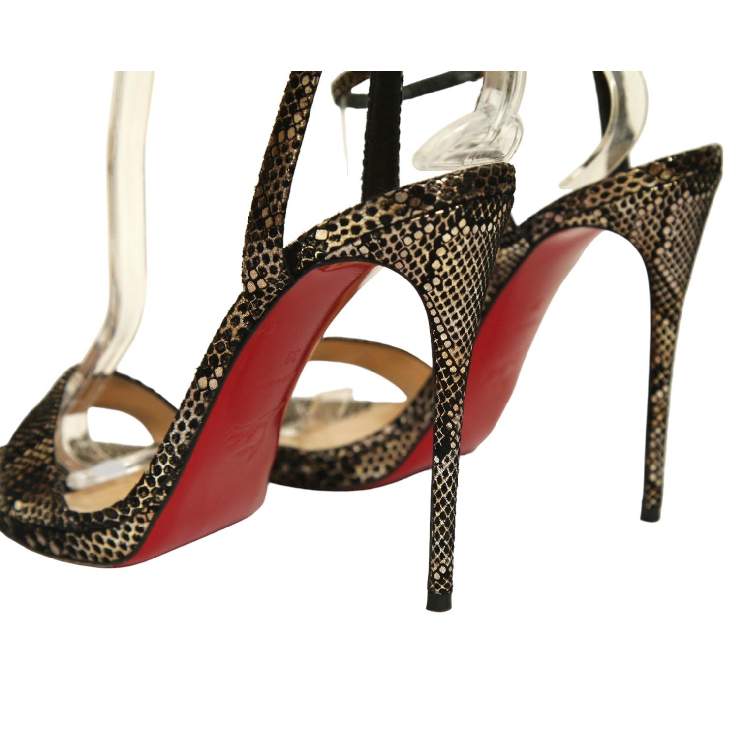 CHRISTIAN LOUBOUTIN Loubi Queen Sandals 120mm Metallic Print Heel Red Leather 39 2