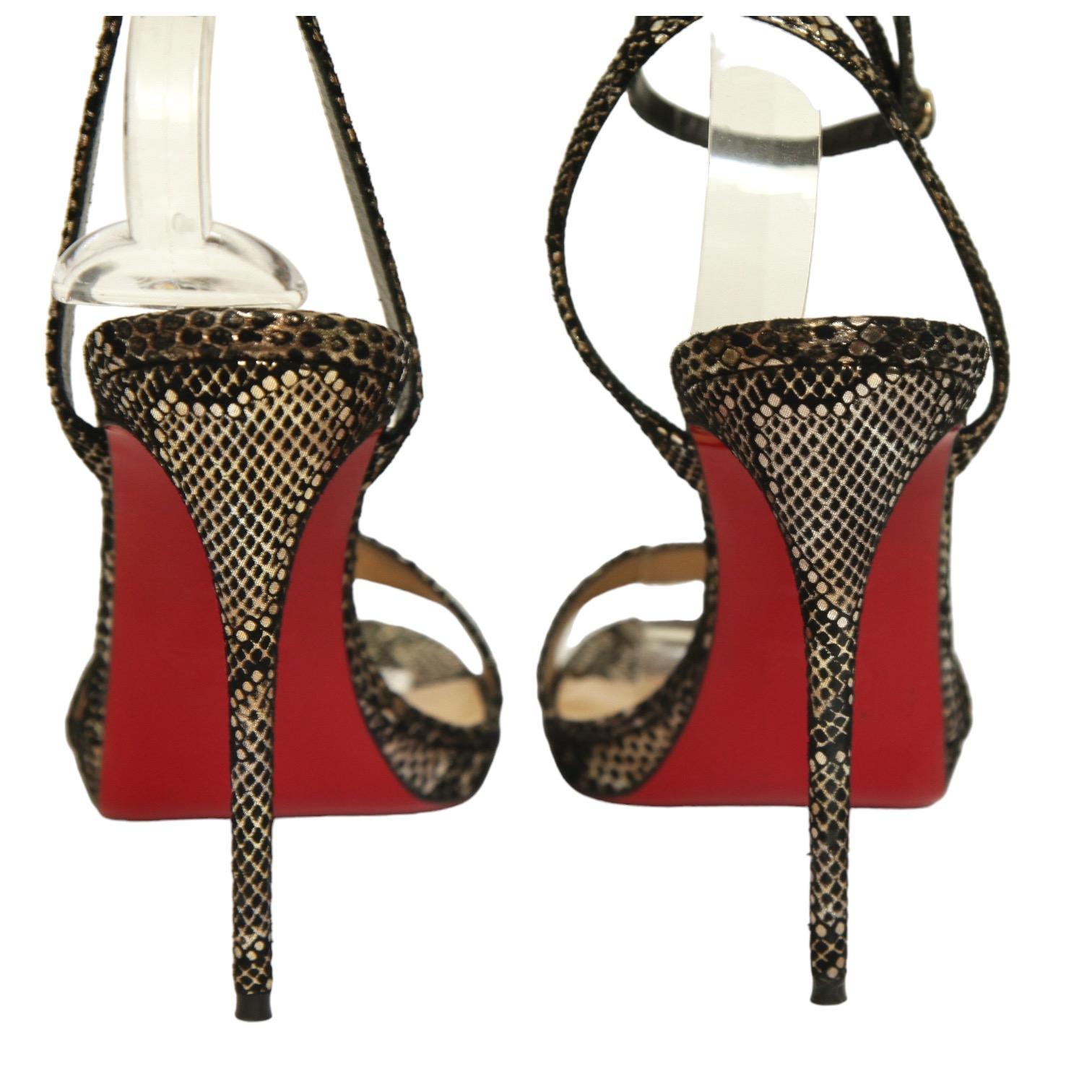 CHRISTIAN LOUBOUTIN Loubi Queen Sandals 120mm Metallic Print Heel Red Leather 39 3