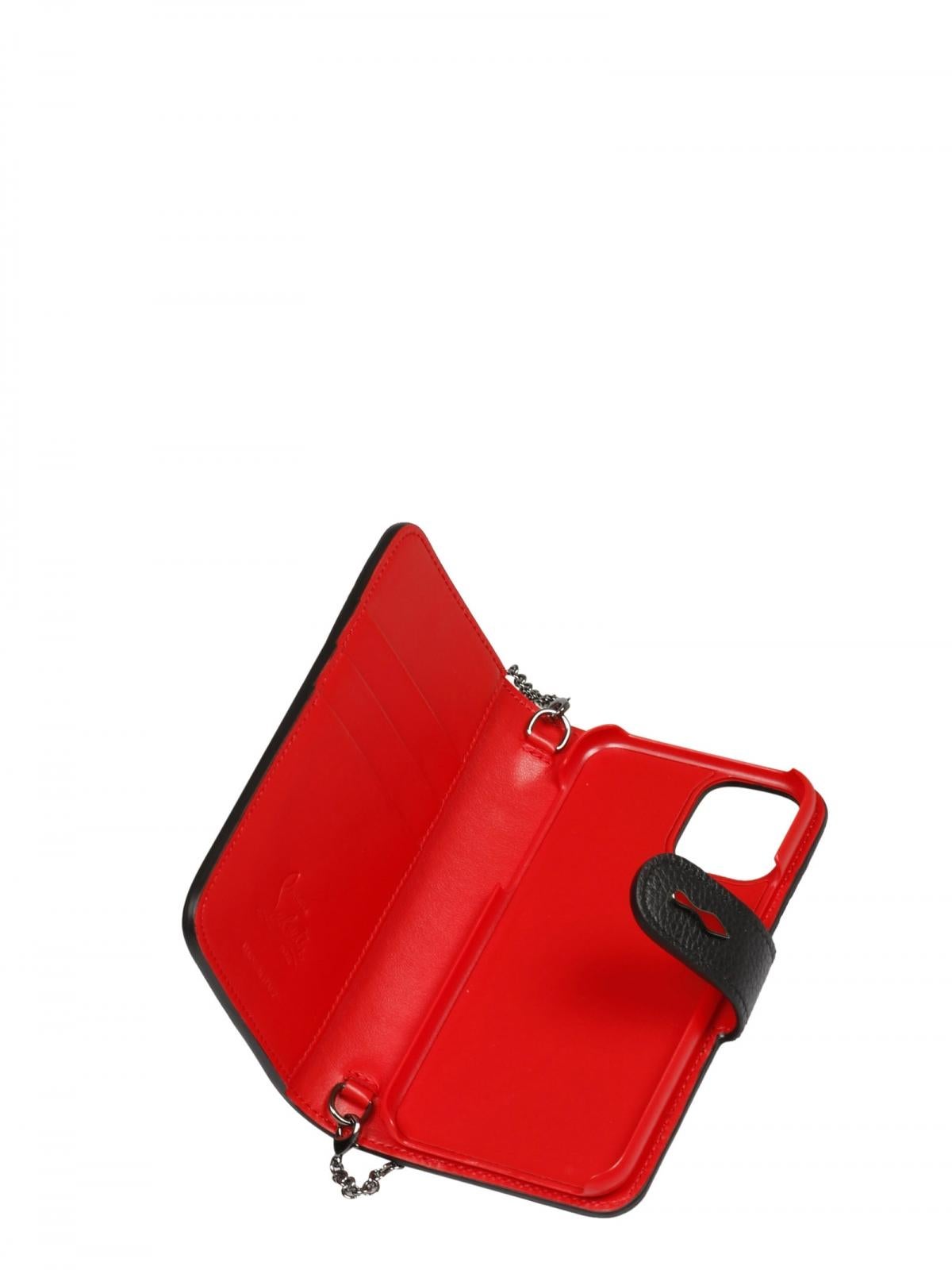  Christian Louboutin - Étui «ubiflap » pour iPhone X/XS en cuir noir et caoutchouc rouge avec chaîne Unisexe 