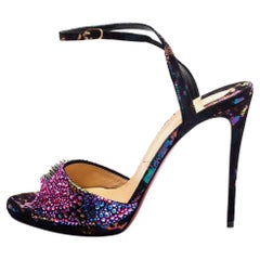 Christian Louboutin Loubiloo Suede And Glitter Bling Bang Sandals Size 40