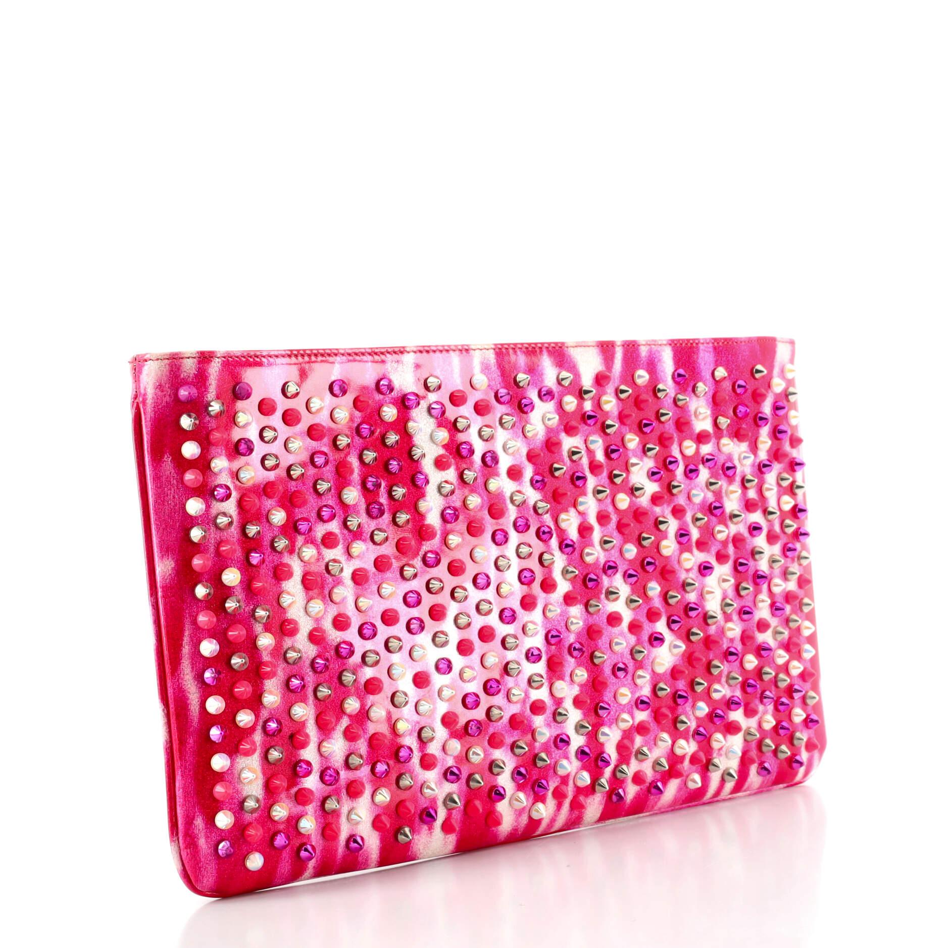 Red Christian Louboutin Loubiposh Clutch Printed Spiked Patent