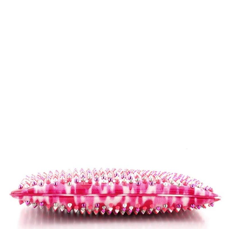 Pink Christian Louboutin Loubiposh Clutch Printed Spiked Patent