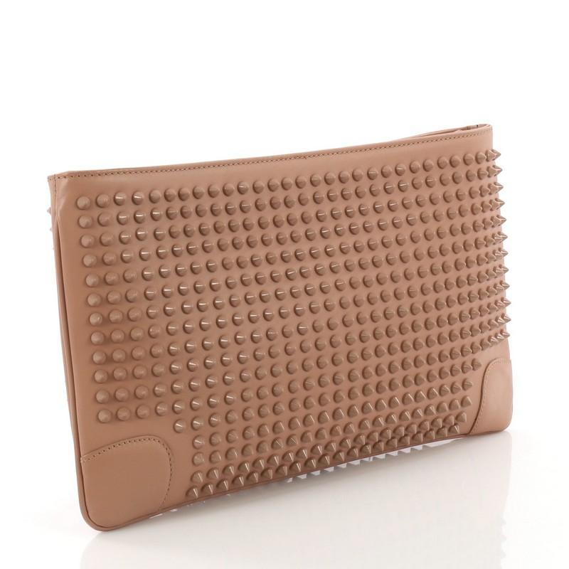 Brown Christian Louboutin Loubiposh Clutch Spiked Leather,