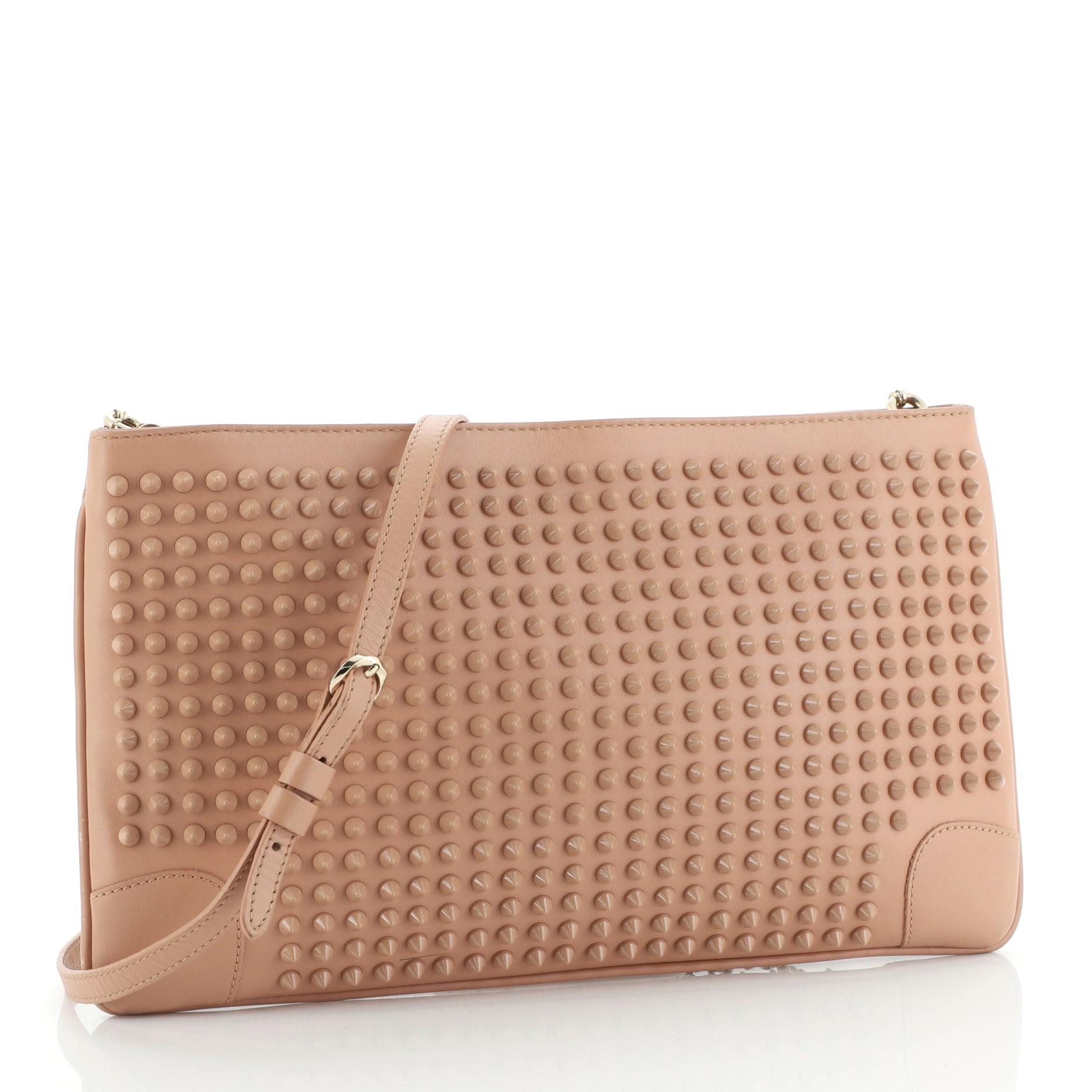 Brown Christian Louboutin Loubiposh Clutch Spiked Leather