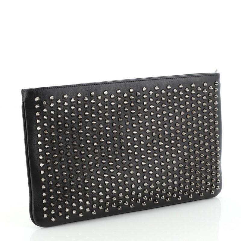 Black Christian Louboutin Loubiposh Clutch Spiked Leather