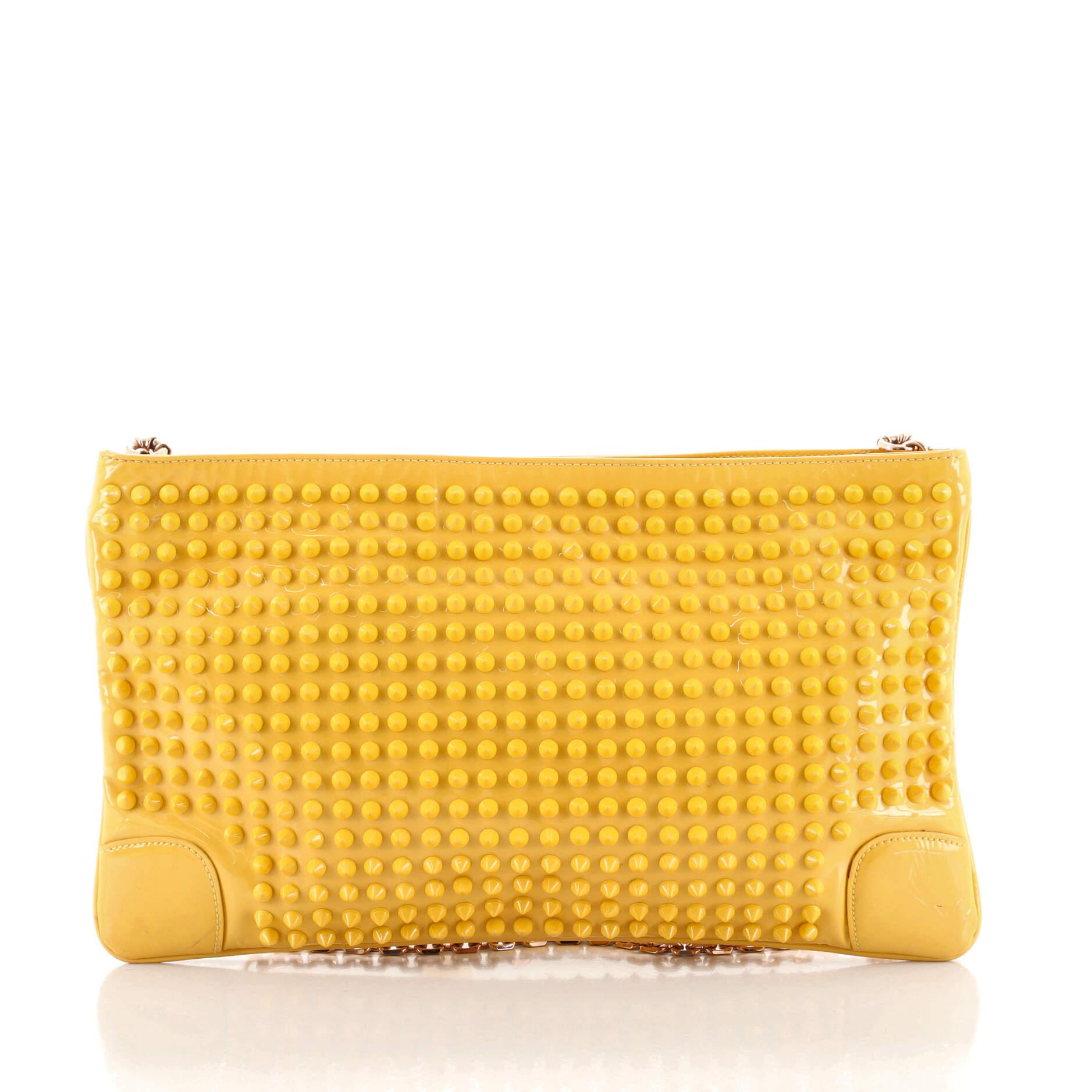 Yellow Christian Louboutin Loubiposh Clutch Spiked Patent