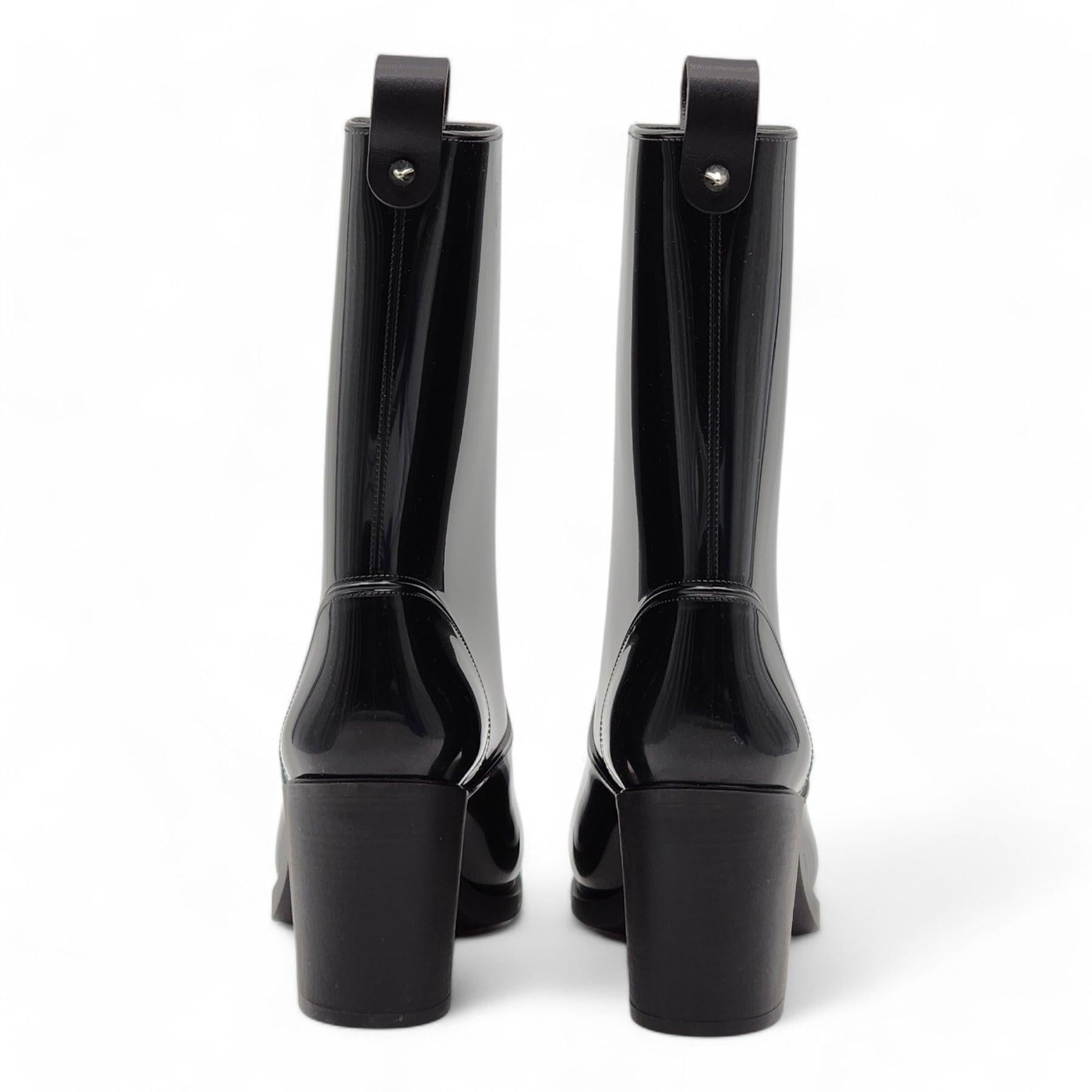 Christian Louboutin Loubirain Boots - PVC in Black Size 35 In Excellent Condition For Sale In Los Angeles, CA
