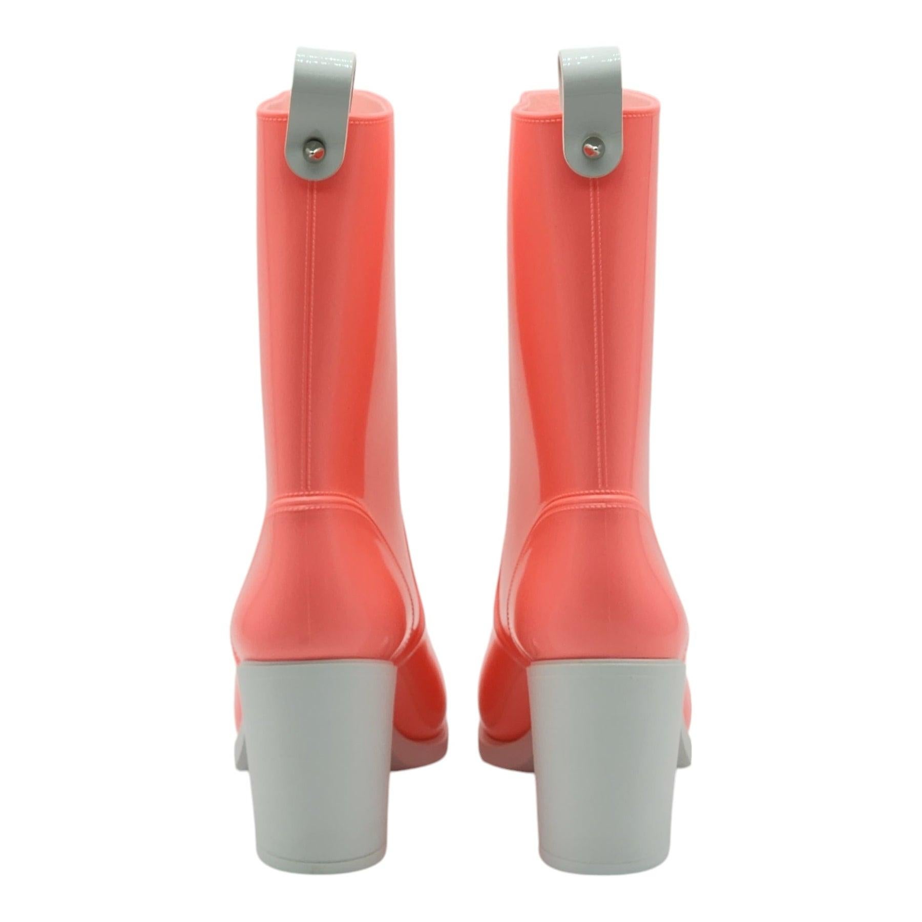 Christian Louboutin Loubirain Boots - PVC in Pink Size 37 In Excellent Condition For Sale In Los Angeles, CA