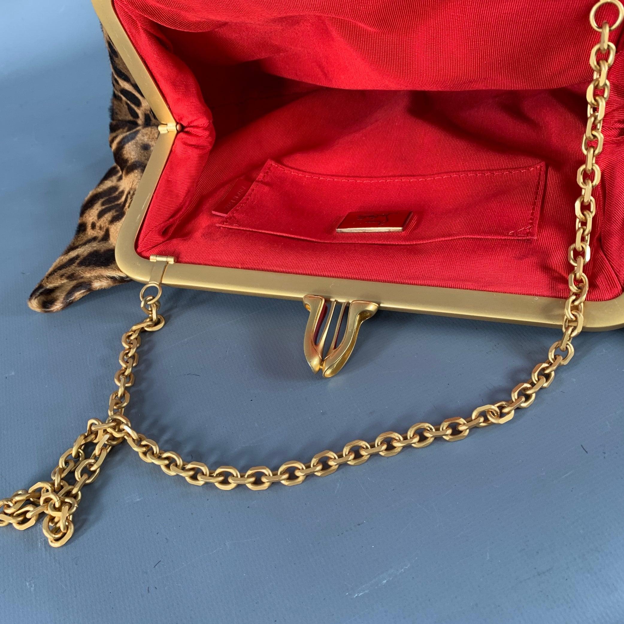 CHRISTIAN LOUBOUTIN Loubis Angel Marrone Nero Oro Stampa Animale Borsa a mano in vendita 7