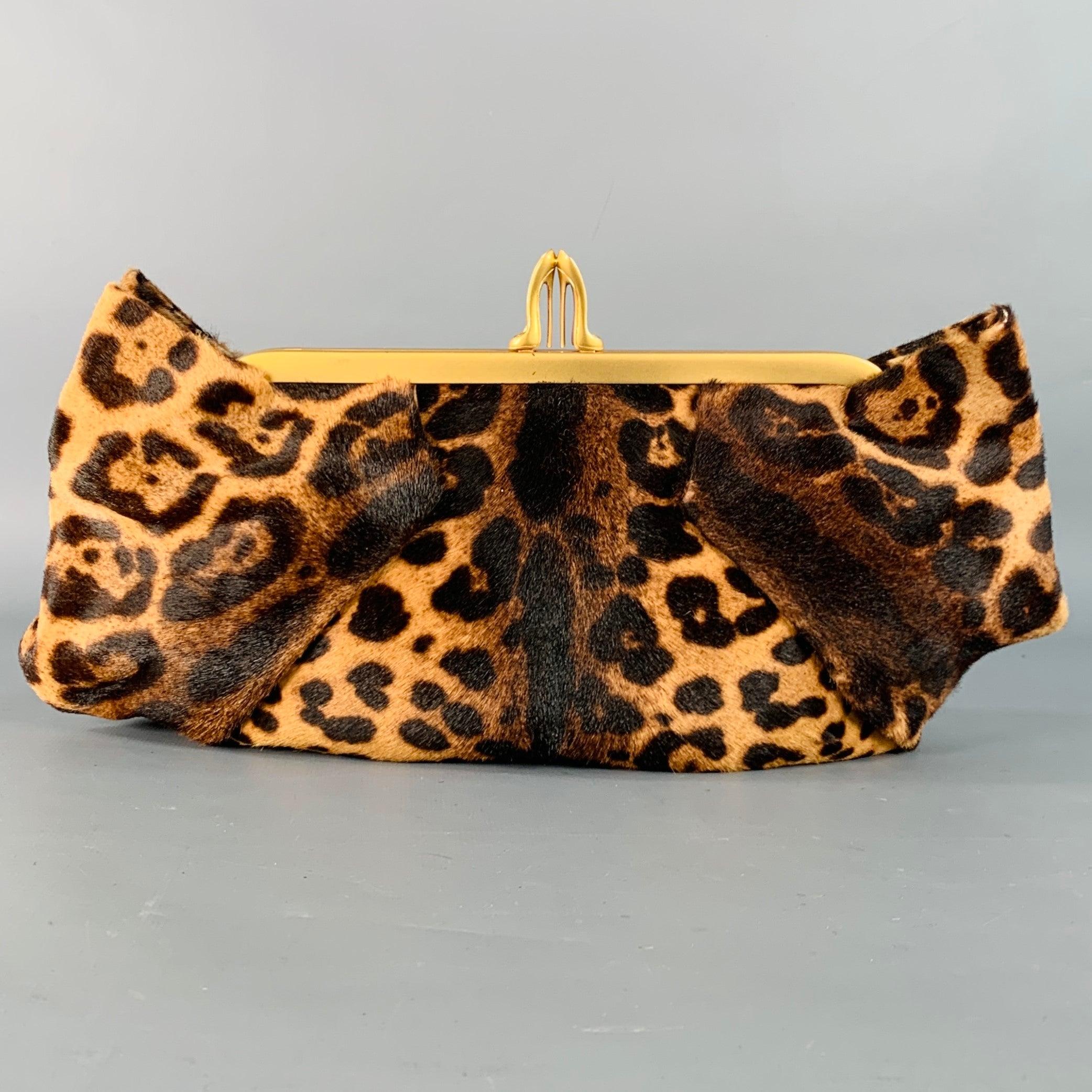 Donna CHRISTIAN LOUBOUTIN Loubis Angel Marrone Nero Oro Stampa Animale Borsa a mano in vendita