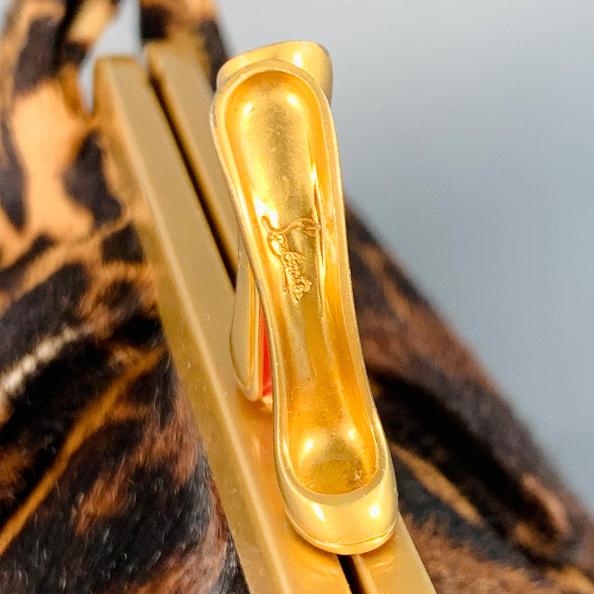 CHRISTIAN LOUBOUTIN Loubis Angel Marrone Nero Oro Stampa Animale Borsa a mano in vendita 2