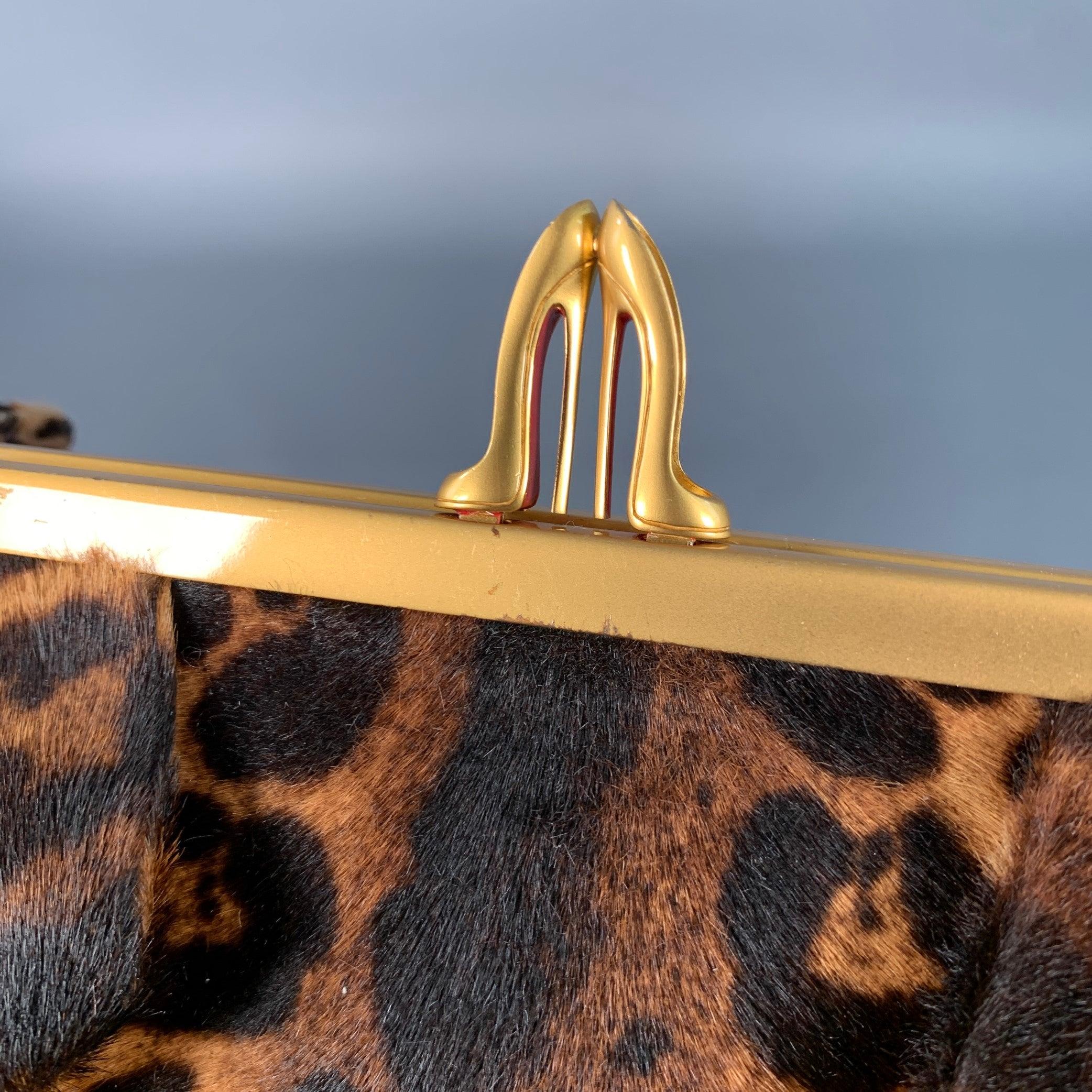 CHRISTIAN LOUBOUTIN Loubis Angel Marrone Nero Oro Stampa Animale Borsa a mano in vendita 5