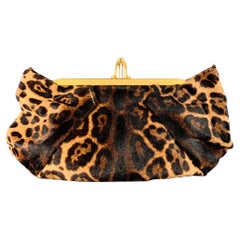 CHRISTIAN LOUBOUTIN Loubis Angel Brown Black Gold Animal Print Clutch Handbag