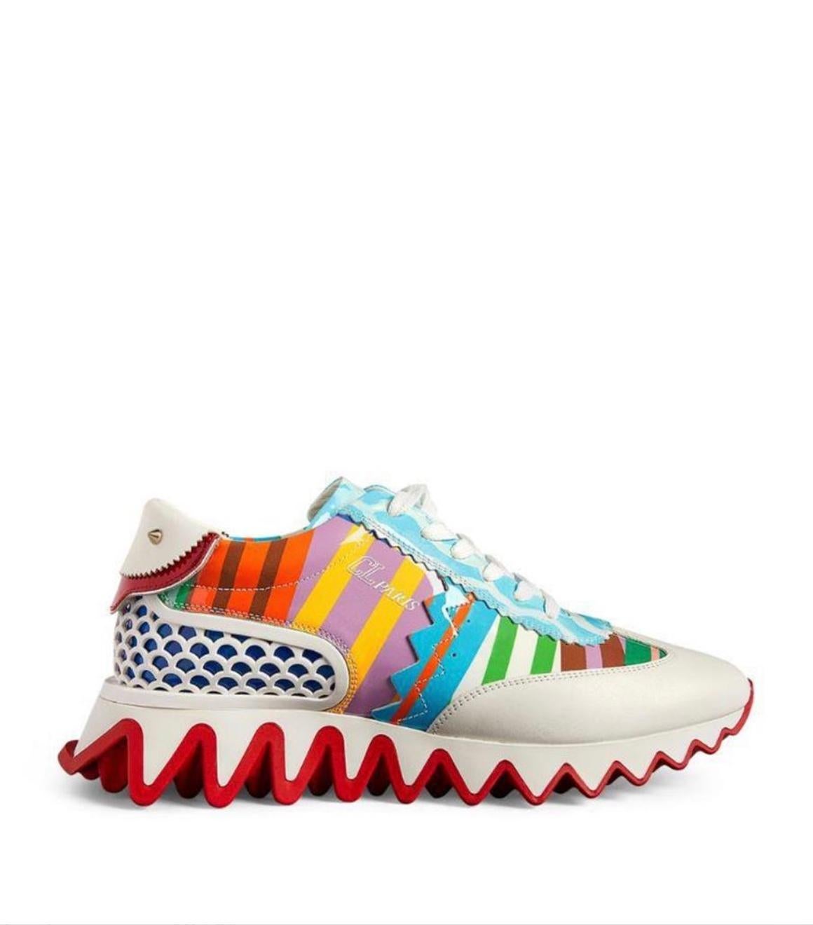 Christian Louboutin Loubishark Donna Striped Sneakers Sz 36 In New Condition For Sale In Paradise Island, BS