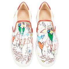 CHRISTIAN LOUBOUTIN Loubitag graffiti illustration white patent sneakers EU40.5