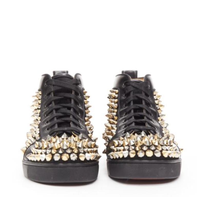 Black CHRISTIAN LOUBOUTIN Louis black gold silver spike stud high top sneaker EU43