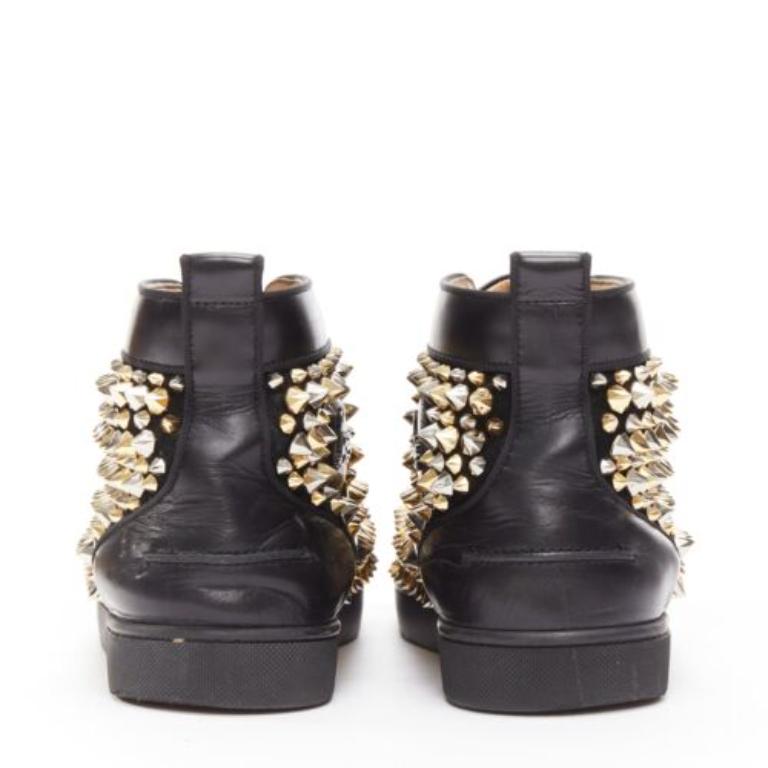 Men's CHRISTIAN LOUBOUTIN Louis black gold silver spike stud high top sneaker EU43