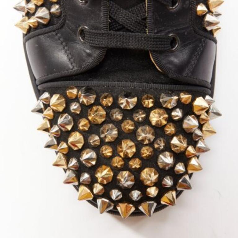 CHRISTIAN LOUBOUTIN Louis black gold silver spike stud high top sneaker EU43 1