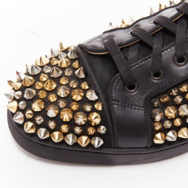 CHRISTIAN LOUBOUTIN Louis black gold silver spike stud high top sneaker EU43 2