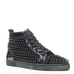 CHRISTIAN LOUBOUTIN Louis black velvet crystal spike stud high top sneaker EU41