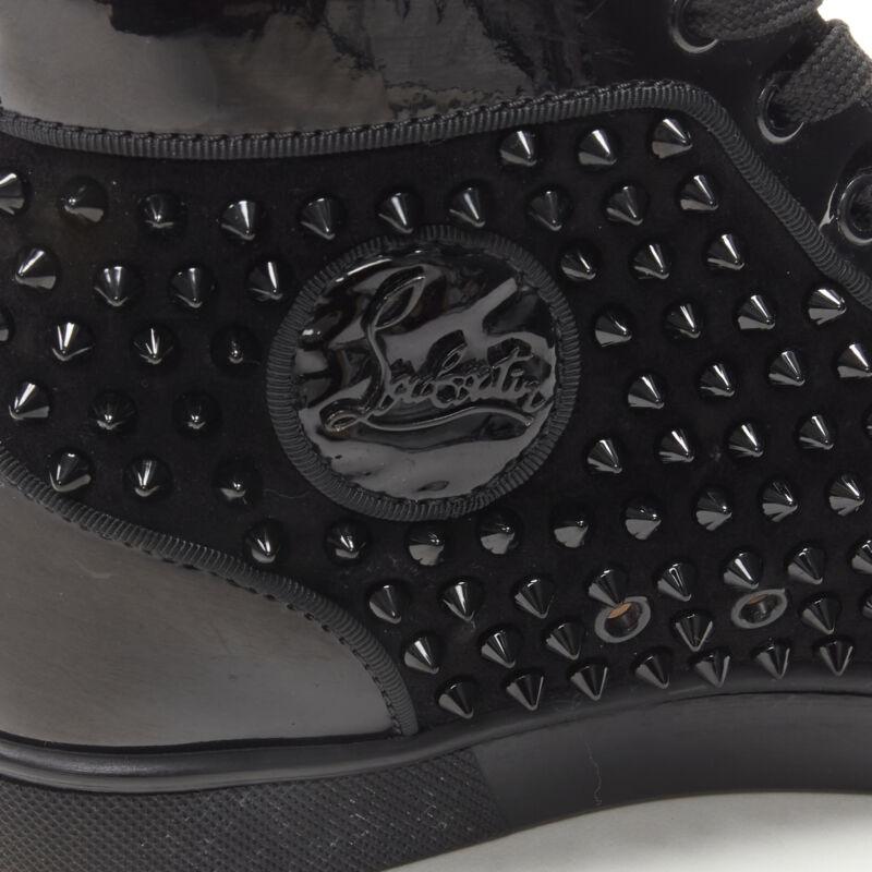 CHRISTIAN LOUBOUTIN Louis black velvet crystal spike stud high top sneaker EU41 4