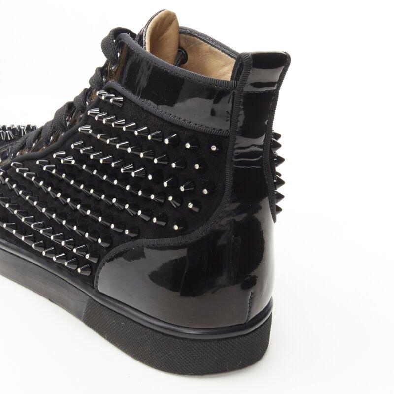 CHRISTIAN LOUBOUTIN Louis sneaker alta in velluto nero con borchie di cristallo EU41 in vendita 3