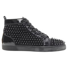 CHRISTIAN LOUBOUTIN Louis black velvet crystal spike stud high top sneaker EU41