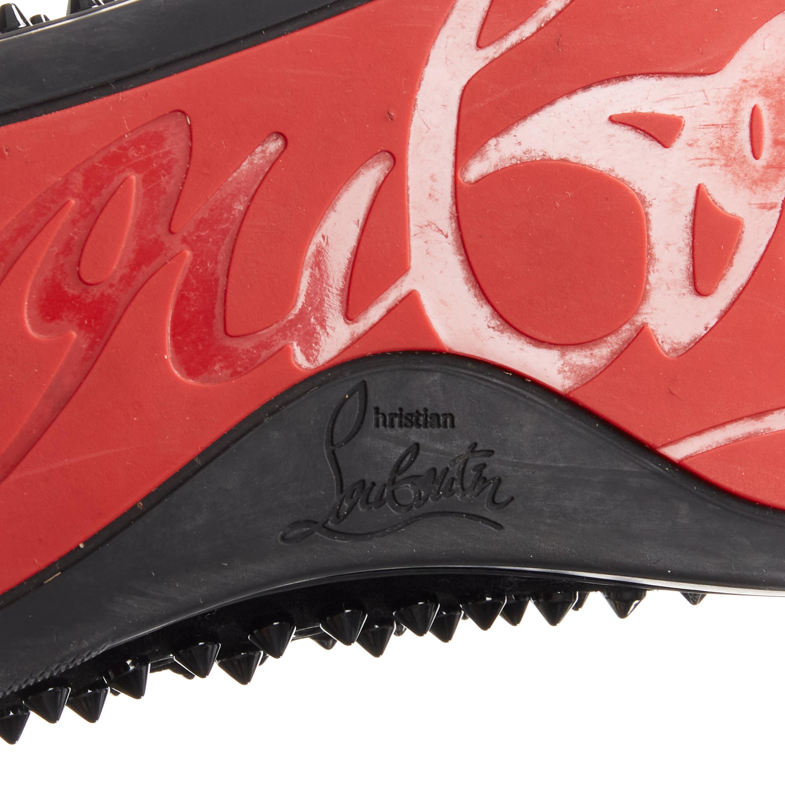 CHRISTIAN LOUBOUTIN Louis velours noir verni cristal clouté baskets EU41 5