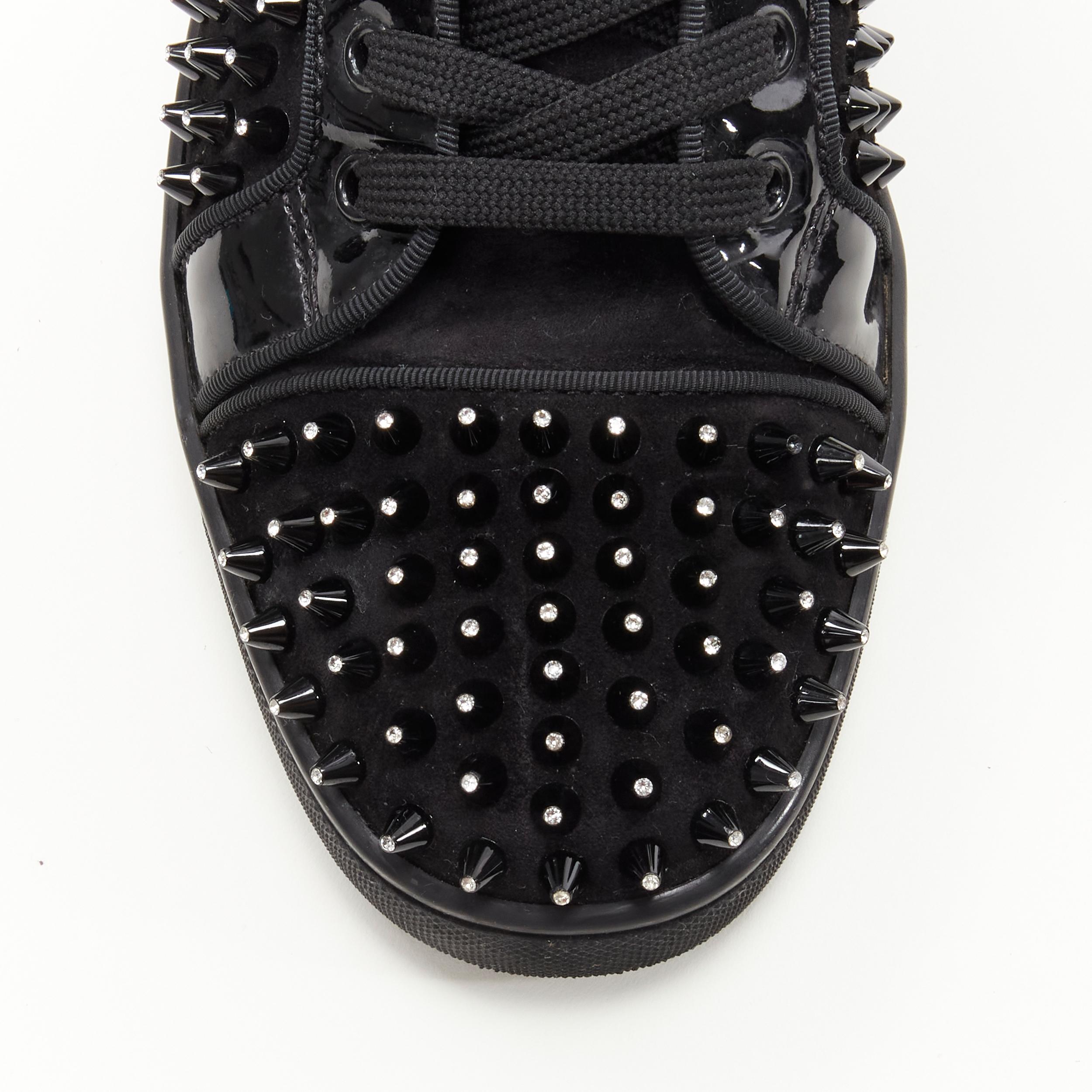 Black CHRISTIAN LOUBOUTIN Louis black velvet patent crystal spike stud sneaker EU41 For Sale