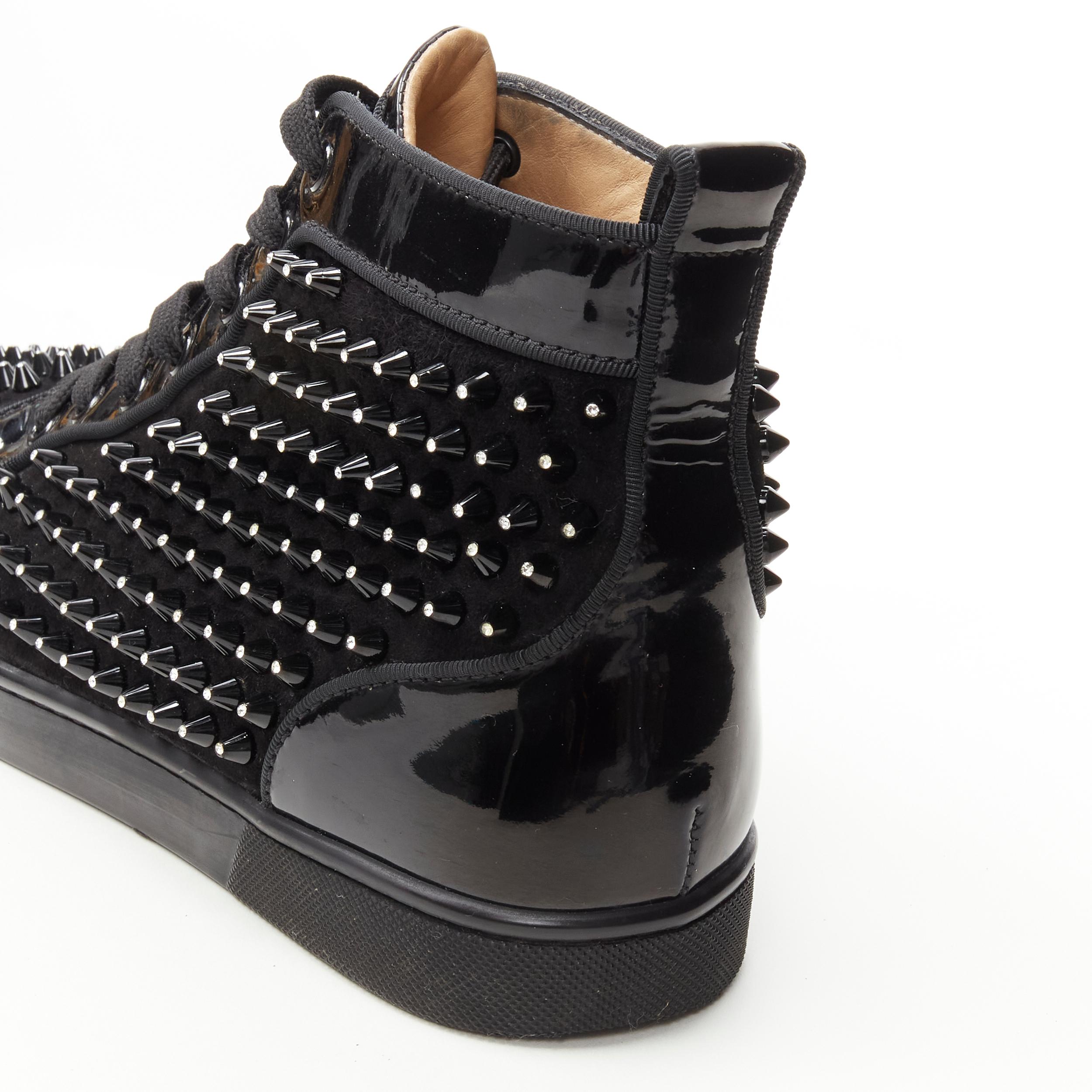 CHRISTIAN LOUBOUTIN Louis velours noir verni cristal clouté baskets EU41 3