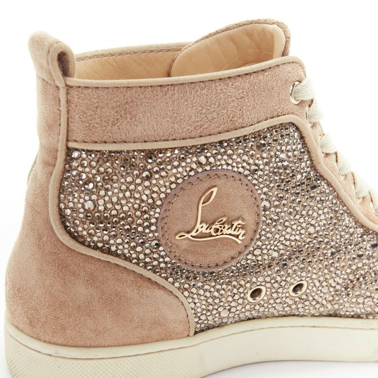 CHRISTIAN LOUBOUTIN Louis dusty rose strass crystal high top sneakers  EU38.5 at 1stDibs