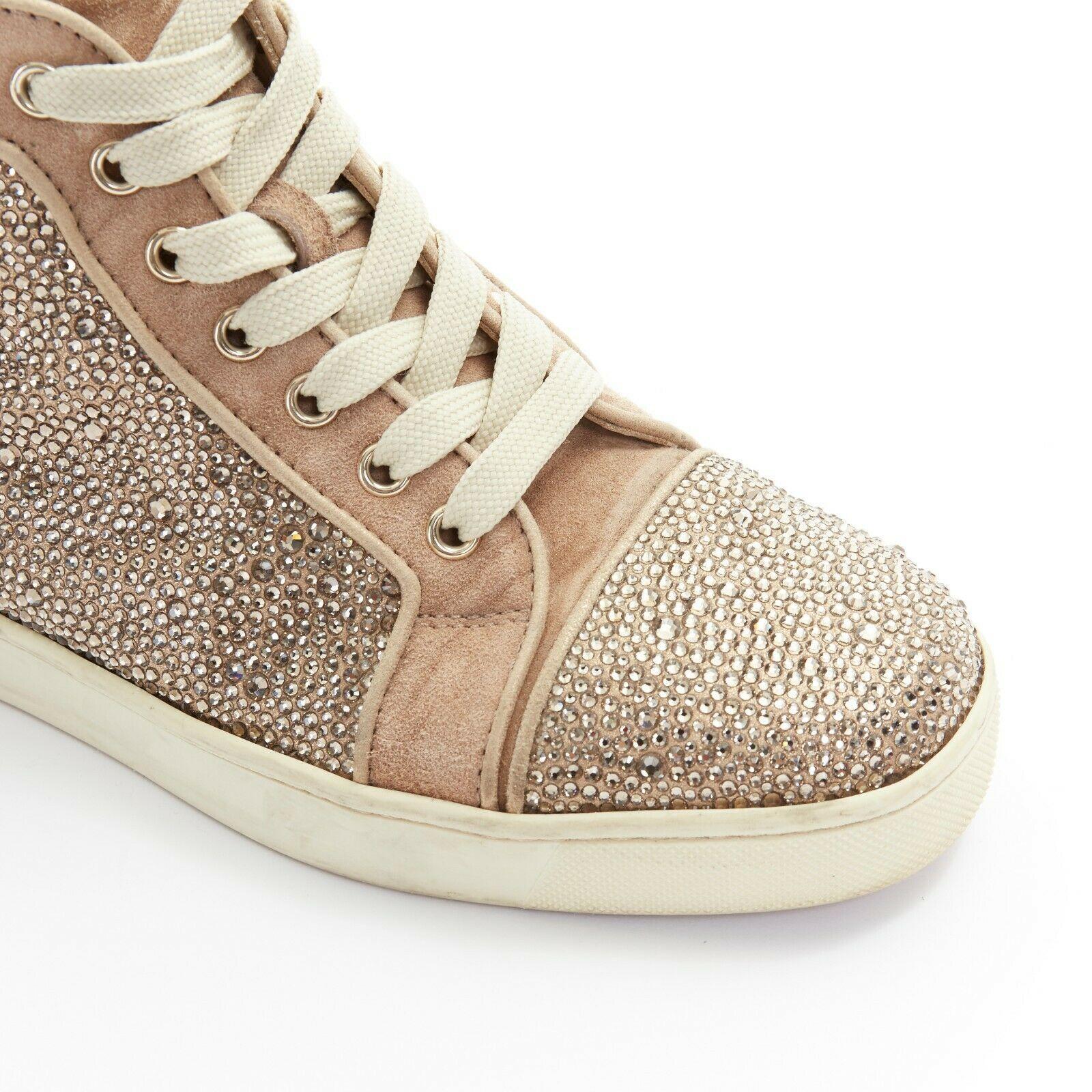 CHRISTIAN LOUBOUTIN Louis dusty rose strass crystal high top sneakers EU38.5 In Good Condition In Hong Kong, NT